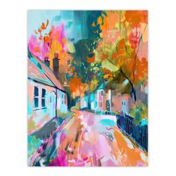"Artery8 Lymm Village Cheshire England Painting Autumnal Wall Art Print - Size: W12"" x H16""" - thumbnail 1