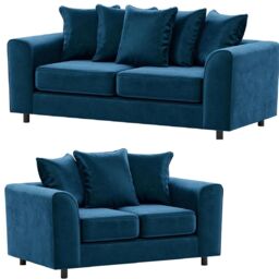 Furnishings For Less UK Brooklyn Plush Velvet Foam Fabric Sofa Set 3 & 2 Seater sofa in Blue - thumbnail 1