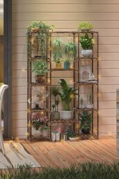 Living and Home Multi-tier Wood Plant Stand Flower Display Shelf in Brown