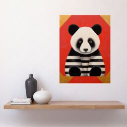 "Artery8 Wall Art Print Panda with Stripes Fun Kids Bedroom Baby Nursery Bright Bold Artwork Red Black White Poster - Size: W18"" x H24""" - thumbnail 2