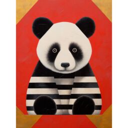 "Artery8 Wall Art Print Panda with Stripes Fun Kids Bedroom Baby Nursery Bright Bold Artwork Red Black White Poster - Size: W18"" x H24""" - thumbnail 1