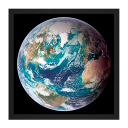 "Artery8 Wall Art Print Blue Marble Earth Western Hemisphere Photograph Square Framed Picture 16X16 Inch in Black - Size: W16"" x H16""" - thumbnail 1