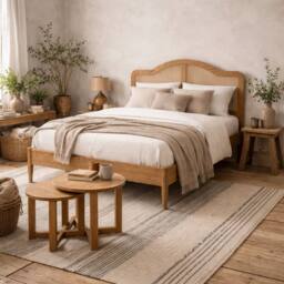 Wyld Haus Nenagh Natural 4ft6 Double Bed Rattan Curved Headboard - thumbnail 1