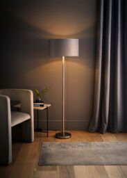 ValueLights Charlie Chrome Stem Floor Lamp with Grey Velvet & Chrome Inner Lamp Shade - thumbnail 2