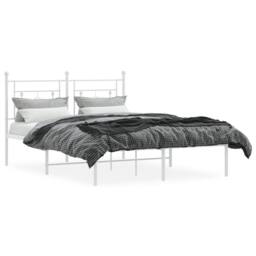 Berkfield Home Metal Bed Frame without Mattress with Headboard White 140x190cm - Size: 140x190 cm - thumbnail 3