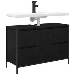 Berkfield Home Basin Cabinet with Drawers Black Oak 90x34.5x60 cm - thumbnail 4