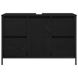 Berkfield Home Basin Cabinet with Drawers Black Oak 90x34.5x60 cm - thumbnail 6