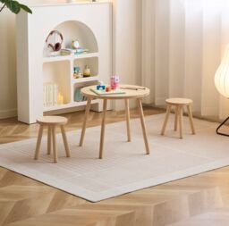 Nordlys Round Table & 2 Stools for Children in Brown - thumbnail 2