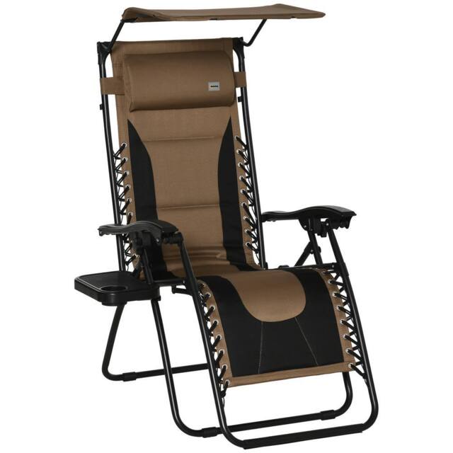 Matteo Zero Gravity Lounger Chair - Folding Reclining with Shade & Cupholder in Brown - image 1