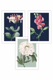 ARTZE Set of 3 Vintage Flowers Honeysuckle Blue & Green Art Posters in Navy - Size: W50 cm x H70 cm - thumbnail 1