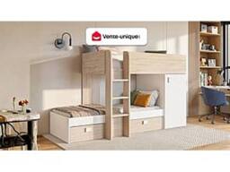 Vente-unique Reversible Corner Bunk Beds - 2 X 90 X 190 Cm - Integrated Storage in Light Oak - Size: Single - thumbnail 4
