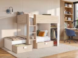 Vente-unique Reversible Corner Bunk Beds - 2 X 90 X 190 Cm - Integrated Storage in Light Oak - Size: Single - thumbnail 6
