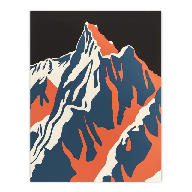 "Artery8 Andes Mountain Climbing Orange Blue Colour Block Wall Art Print - Size: W12"" x H16""" - image 1