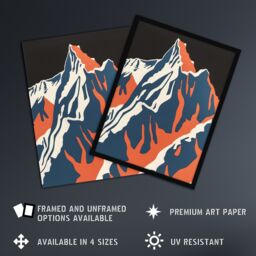 "Artery8 Andes Mountain Climbing Orange Blue Colour Block Wall Art Print - Size: W12"" x H16""" - thumbnail 2
