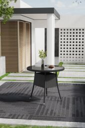 Living and Home 4 Seater Dining Table Garden Wicker Tempered Glass Table with Parasol Hole in Black - thumbnail 4