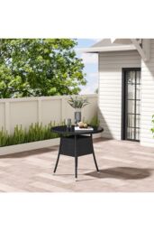 Living and Home 4 Seater Dining Table Garden Wicker Tempered Glass Table with Parasol Hole in Black - thumbnail 2