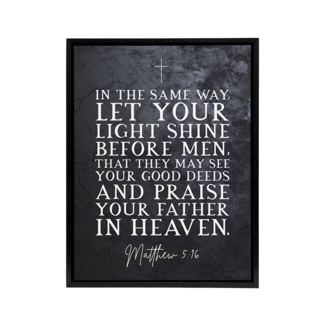 "Artery8 Matthew 5 16 Let Your Light Shine Bible Quote Framed Canvas Wall Art Print in Grey - Size: W12"" x H16""" - image 1