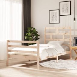 Berkfield Home Bed Frame Solid Wood Pine 100x200 cm in Brown - thumbnail 1