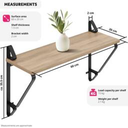 tectake Wall Shelves Irvine - Set Of 2, Wood & Metal Look, High Load-Capacity in Light Brown - thumbnail 6