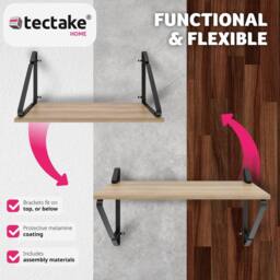 tectake Wall Shelves Irvine - Set Of 2, Wood & Metal Look, High Load-Capacity in Light Brown - thumbnail 3
