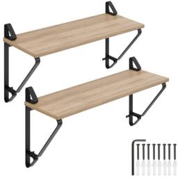tectake Wall Shelves Irvine - Set Of 2, Wood & Metal Look, High Load-Capacity in Light Brown - thumbnail 1