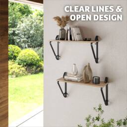 tectake Wall Shelves Irvine - Set Of 2, Wood & Metal Look, High Load-Capacity in Light Brown - thumbnail 7