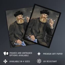 Artery8 The Pipe Smoker Portrait Manet Vintage Framed Wall Art Print in Grey - Size: A4 - thumbnail 2