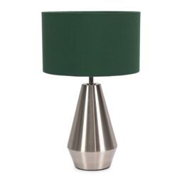 ValueLights Jax Brushed Chrome Dimmable Touch Table Lamp with Fabric Drum Shade in Bottle Green - thumbnail 2