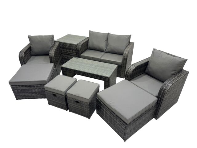 Fimous Garden Outdoor Furniture Set with 2 Side Tables 4 Stool in Dark Grey - image 1
