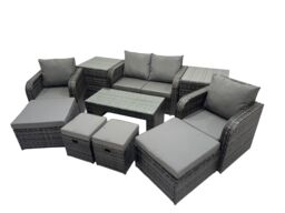 Fimous Garden Outdoor Furniture Set with 2 Side Tables 4 Stool in Dark Grey - thumbnail 2
