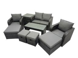 Fimous Garden Outdoor Furniture Set with 2 Side Tables 4 Stool in Dark Grey - thumbnail 1