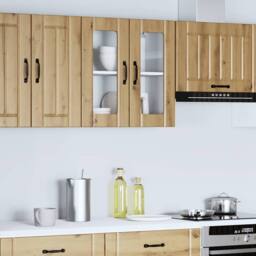 Berkfield Home Kitchen Wall Cabinet with Glass Door Lucca Artisan Oak Engineered Wood in Brown - thumbnail 4