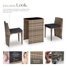 tectake Garden Table & Chairs Hamburg - 2 chairs, 1 dining table, bistro set in Natural - Size: 2 Seater - thumbnail 3