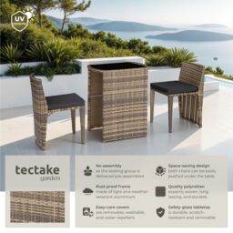 tectake Garden Table & Chairs Hamburg - 2 chairs, 1 dining table, bistro set in Natural - Size: 2 Seater - thumbnail 2