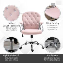 Havendro Luxury Velour Tufted Ergonomic Swivel Office Chair Pink - Size: 100 cm x 15 cm - thumbnail 6