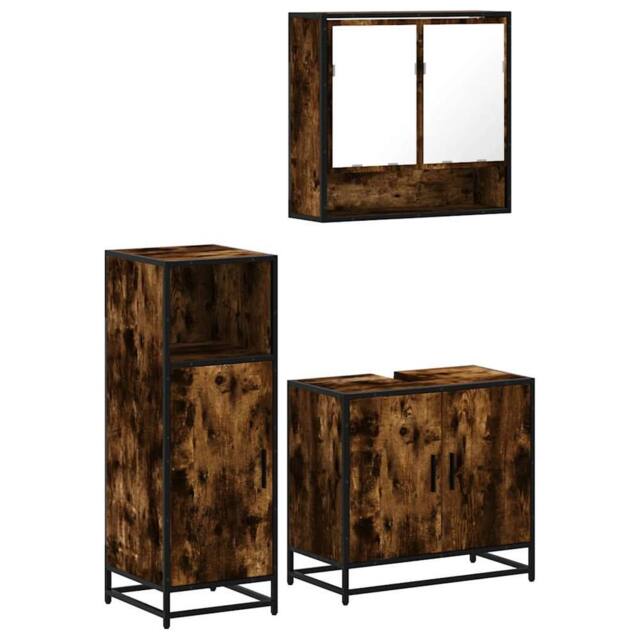 Berkfield Home 3 Piece Bathroom Furniture Set Smoked Oak Engineered Wood in Brown - image 1
