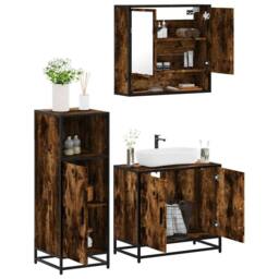 Berkfield Home 3 Piece Bathroom Furniture Set Smoked Oak Engineered Wood in Brown - thumbnail 2