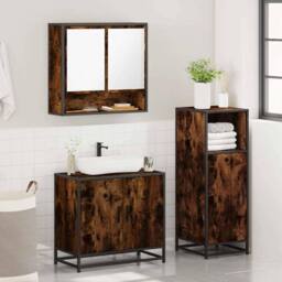 Berkfield Home 3 Piece Bathroom Furniture Set Smoked Oak Engineered Wood in Brown - thumbnail 4