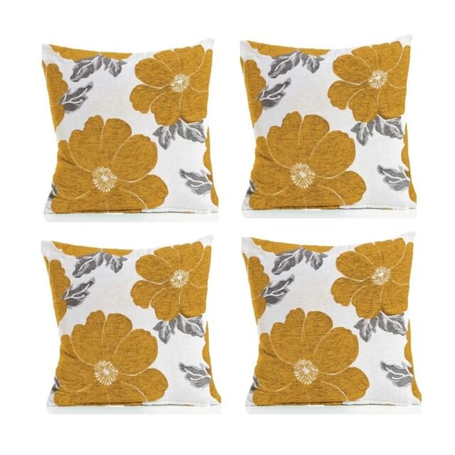 Luxury Living Poppy Chenille Cushions Set of 4 - Luxurious Floral Design, Thick Jacquard Fabric, Easy-Care with Wide Zip - Size: 45 cm x 45 cm - image 1