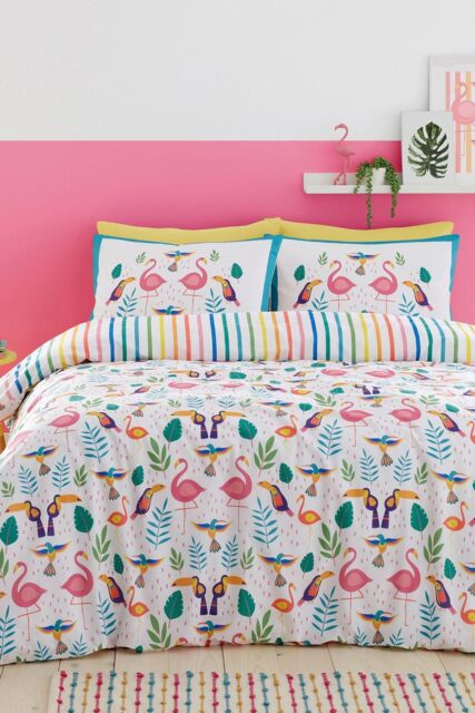 Fusion 'Tropical Flamingo' Reversible Duvet Cover Set in Pink - Size: King - image 1