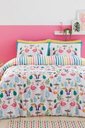 Fusion 'Tropical Flamingo' Reversible Duvet Cover Set in Pink - Size: King - thumbnail 1