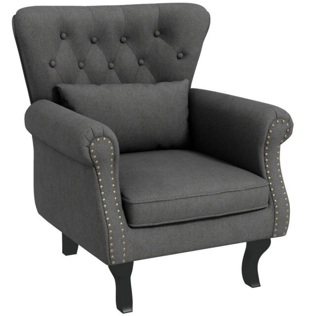 NESTLUNE Wingback Armchair, Chesterfield-style Accent Chair, Dark Grey - Size: 100 cm x 15 cm - image 1