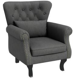 NESTLUNE Wingback Armchair, Chesterfield-style Accent Chair, Dark Grey - Size: 100 cm x 15 cm