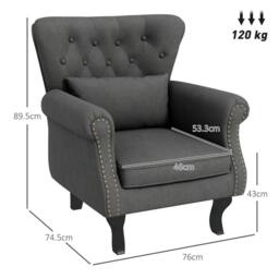 NESTLUNE Wingback Armchair, Chesterfield-style Accent Chair, Dark Grey - Size: 100 cm x 15 cm - thumbnail 2