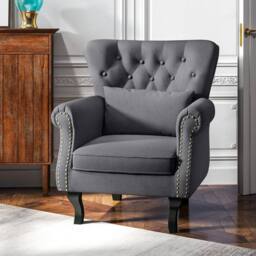 NESTLUNE Wingback Armchair, Chesterfield-style Accent Chair, Dark Grey - Size: 100 cm x 15 cm - thumbnail 4
