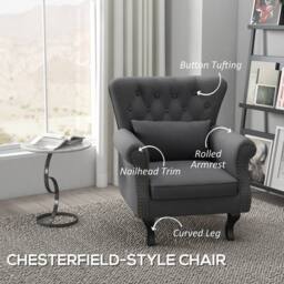 NESTLUNE Wingback Armchair, Chesterfield-style Accent Chair, Dark Grey - Size: 100 cm x 15 cm - thumbnail 5