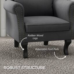 NESTLUNE Wingback Armchair, Chesterfield-style Accent Chair, Dark Grey - Size: 100 cm x 15 cm - thumbnail 3