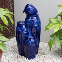 Primrose Aber Blue Ceramic Cascading Vase Water Feature with LED Lights 87cm - thumbnail 2