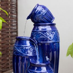 Primrose Aber Blue Ceramic Cascading Vase Water Feature with LED Lights 87cm - thumbnail 3