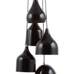Wyld and Coco 5-Light Industrial Pendant Lamp Black Iron with Orange Interior - thumbnail 2